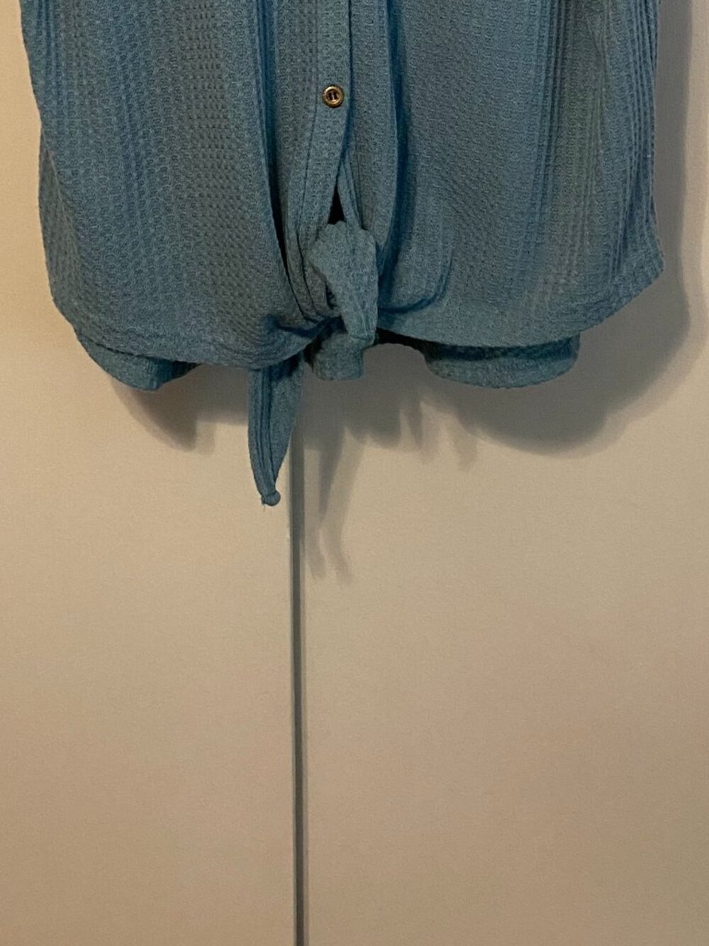 Rib knit, deep sea green short sleeve, button-down tunic w/bottom knot, size XL - Picture 6 of 10